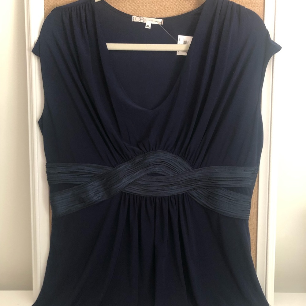 Navy Top with Satin Detail